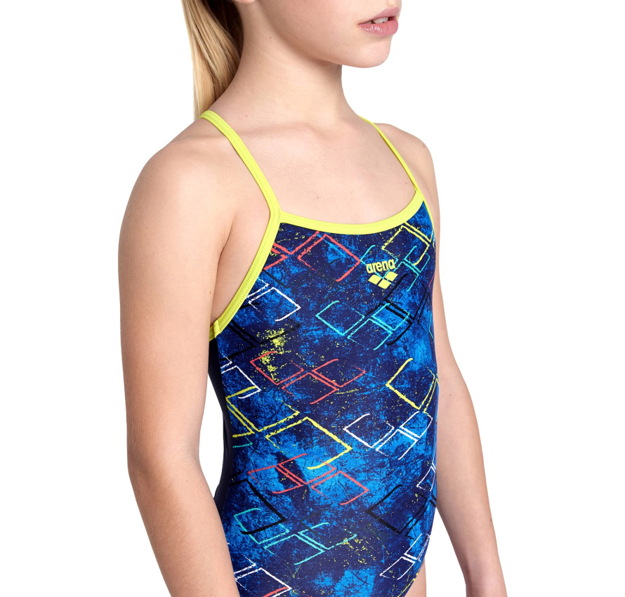 Синій дитячий купальник Arena Daly Swimsuit з кольоровим логотипом та відкритою спинкою - фото 3