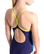 Синій дитячий купальник Arena Daly Swimsuit з кольоровим логотипом та відкритою спинкою - фото 5