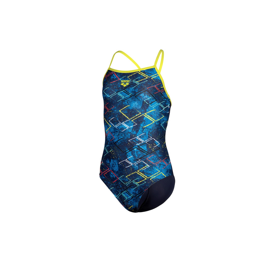 Синій дитячий купальник Arena Daly Swimsuit з кольоровим логотипом та відкритою спинкою - фото 7