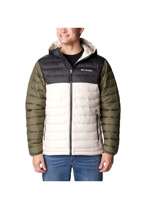Чоловіча триколірна утеплена куртка Columbia Powder Lite Hooded Jacket на моделі спереду