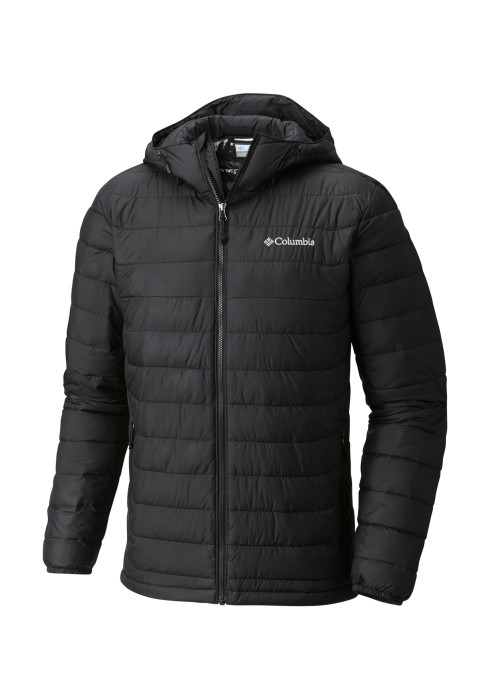 Чоловіча чорна куртка з капюшоном Columbia Powder Lite II Hooded Jacket вид спереду на манекені