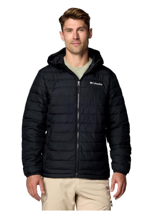 Чоловіча чорна утеплена куртка з капюшоном Columbia Powder Lite II Hooded Jacket на моделі спереду