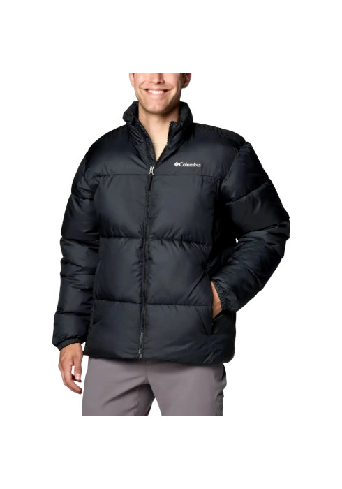 Чоловіча чорна стьобана куртка Columbia Puffect III Jacket з технологіями Thermarator та Omni-Shield на моделі спереду