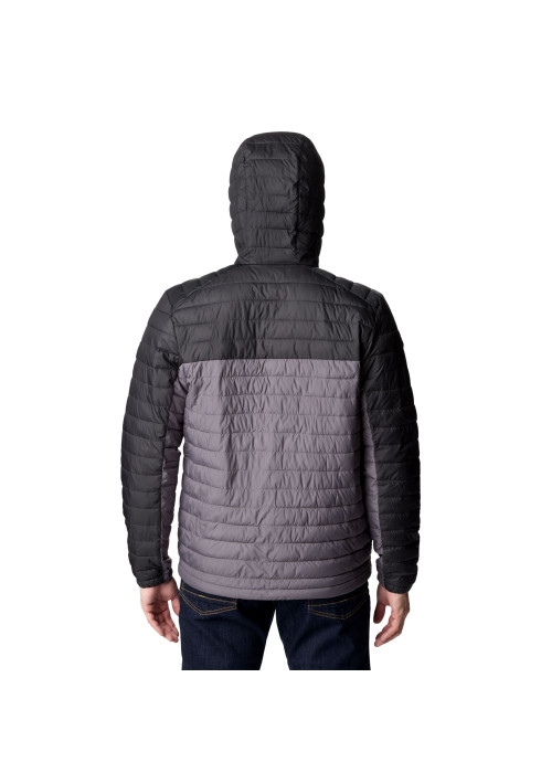 Чоловіча чорно-сіра утеплена куртка Columbia Silver Falls Hooded вид ззаду на моделі