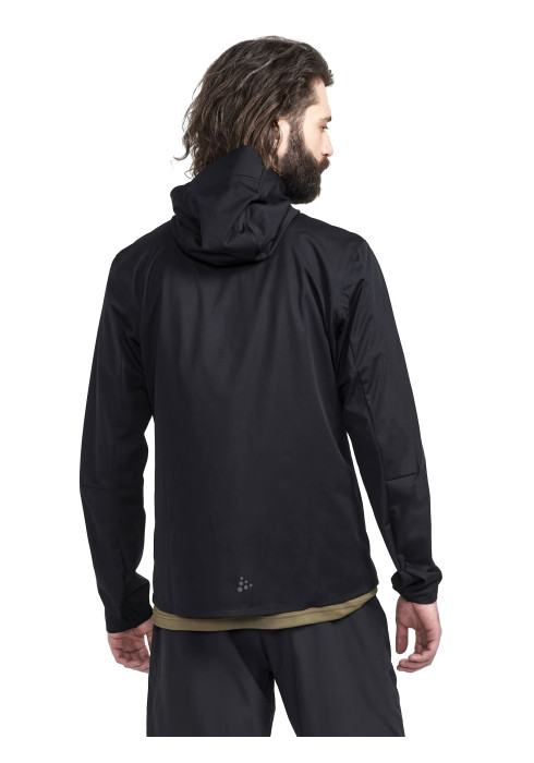 Чоловіча чорна спортивна куртка з капюшоном Craft ADV Essence Jersey Hood Jacket вид ззаду на моделі