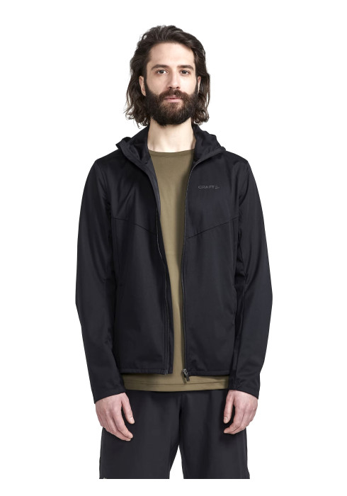 Чоловіча чорна спортивна куртка з капюшоном Craft ADV Essence Jersey Hood Jacket M на моделі спереду