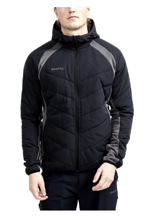 Чоловіча чорна гібридна куртка Craft ADV Explore Hybrid Jacket з капюшоном на моделі спереду