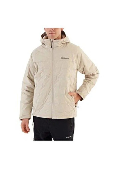 Чоловіча бежева пухова куртка Columbia Grand Trek™ II Down Hooded Jacket на моделі в півоберта