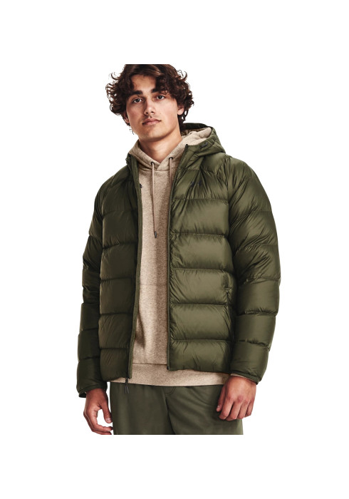 Чоловіча хакі пухова куртка Under Armour UA Storm Armour Down 2.0 з капюшоном на моделі спереду