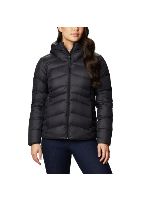 Жіноча пухова куртка Columbia Autumn Park Down Hooded Jacket з технологією Omni-Heat та пухом 650 FP арт. 1909231010 чорного кольору на моделі