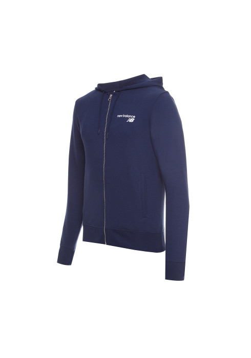 Темно-синя чоловіча спортивна утеплена куртка New Balance Classic Core FZ на блискавці під кутом спереду на білому тлі