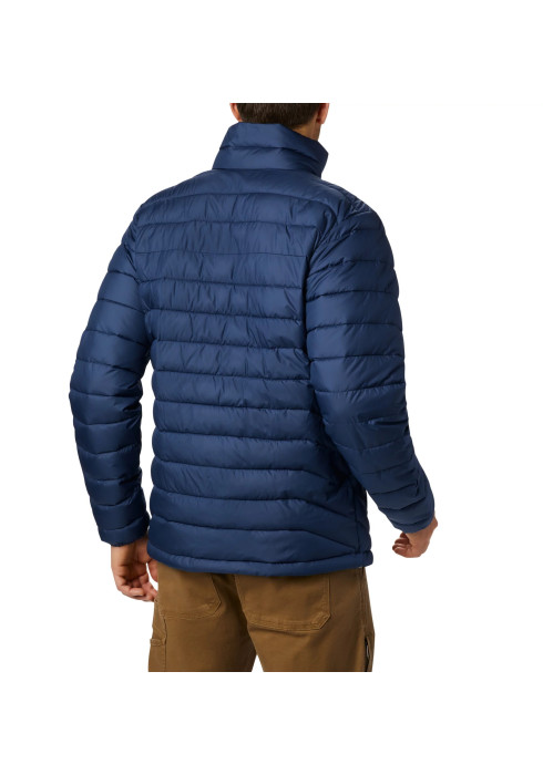 Чоловіча синя утеплена куртка Columbia Powder Lite Jacket вид ззаду на моделі