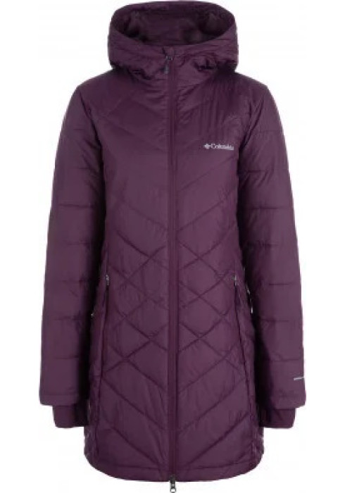 Жіноче утеплене пальто Columbia Heavenly Long Hooded Jacket з технологією Omni-Heat Reflective арт. 1738161-522 фіолетового кольору на білому тлі спереду