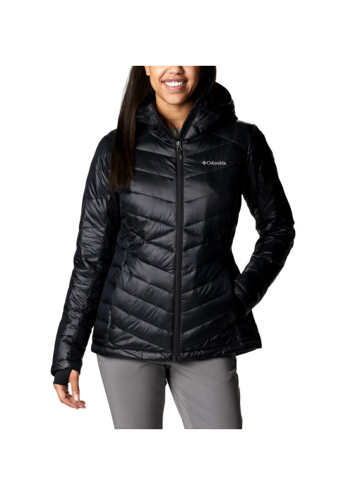 Жіноча куртка Columbia Joy Peak Hooded з технологією Omni-Heat Infinity арт. 1982671-010 чорного кольору на моделі спереду