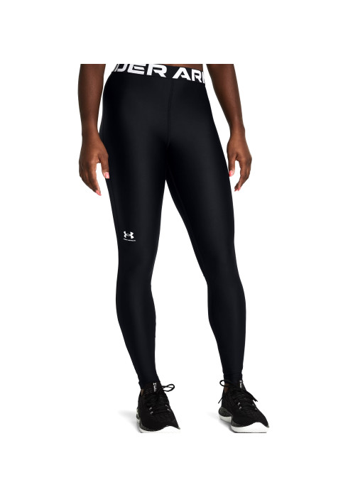 Жіночі технологічні легінси Under Armour HeatGear арт. 1383559-001 чорного кольору на моделі спереду з логотипом на стегні
