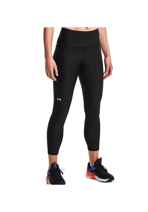 Жіночі легінси UA HeatGear® No-Slip Waistband Ankle з бічною кишенею арт. 1365335-001 чорного кольору на моделі спереду у три чверті