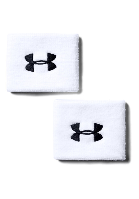Пара чорних та білих спортивних напульсників Under Armour з білим та чорним вишитим логотипом
