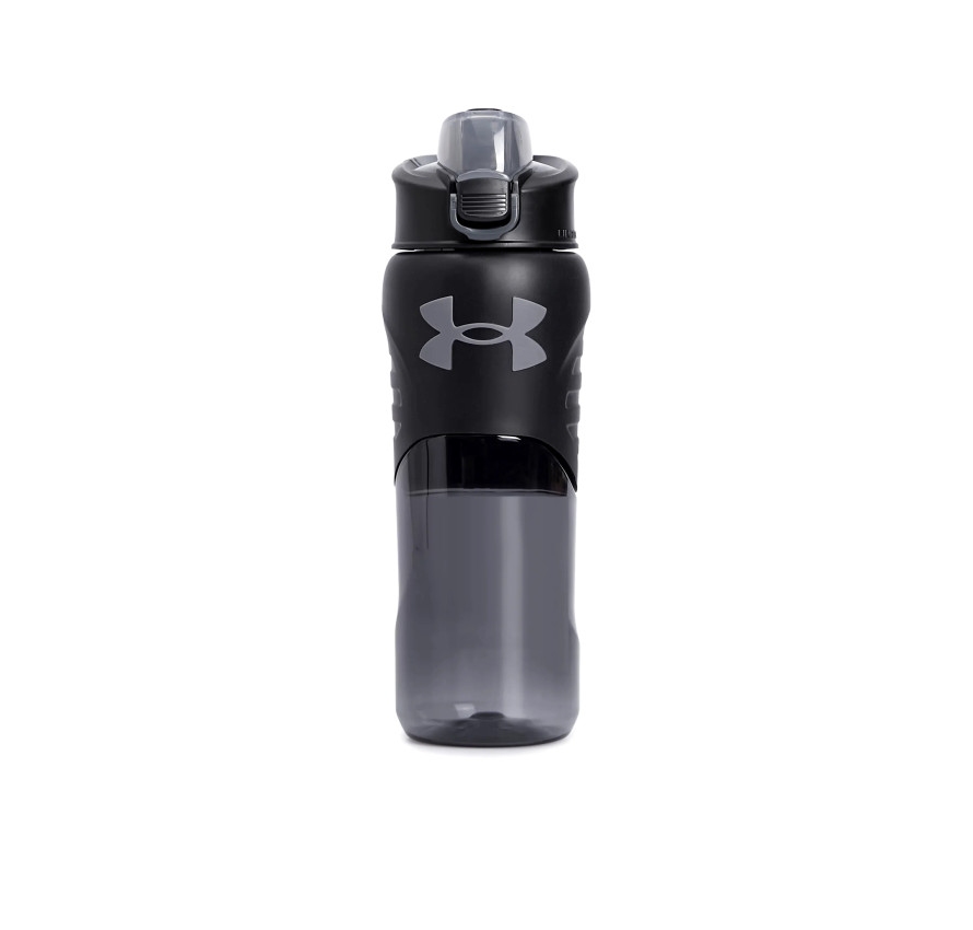 Чорна спортивна пляшка для води Under Armour Clarity 700 мл з прозорою нижньою частиною, вигляд спереду