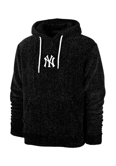 Чорний чоловічий худі з м'якого ворсистого флісу '47 Brand New York Yankees Long Loop Fuzzy спереду під кутом