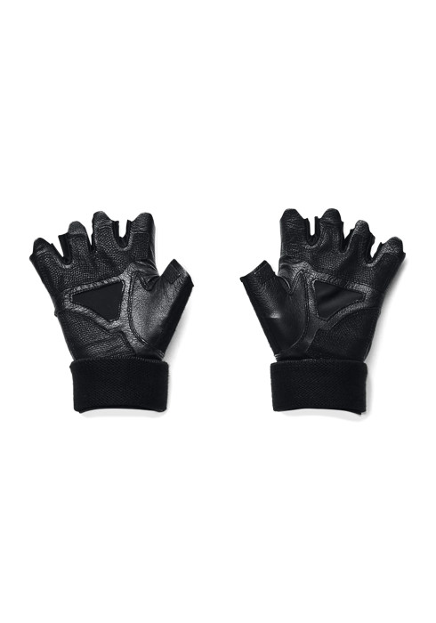 Чоловічі рукавиці Under Armour Weightlifting Gloves чорного кольору з вирізаними пальцями, шкіряною долонею та ремінцем для зап'ястя - фото 2
