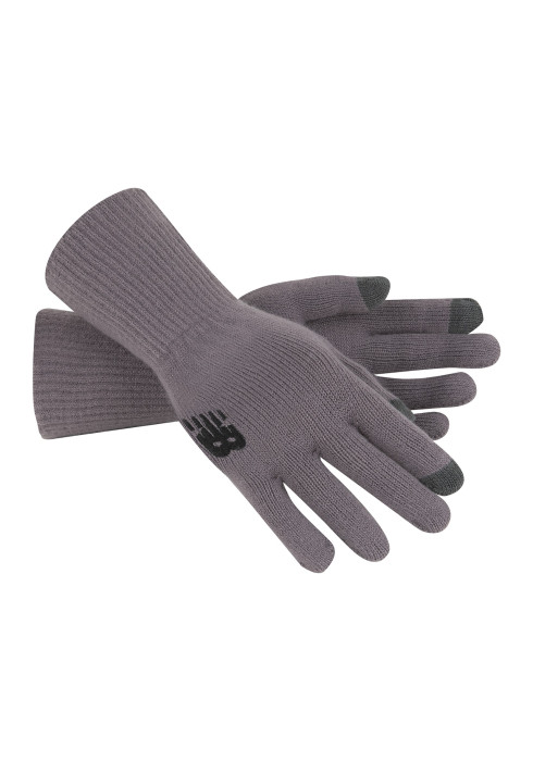 Чорні та сірі трикотажні рукавички New Balance Knit Gloves з білою вишивкою логотипу та сенсорними кінчиками