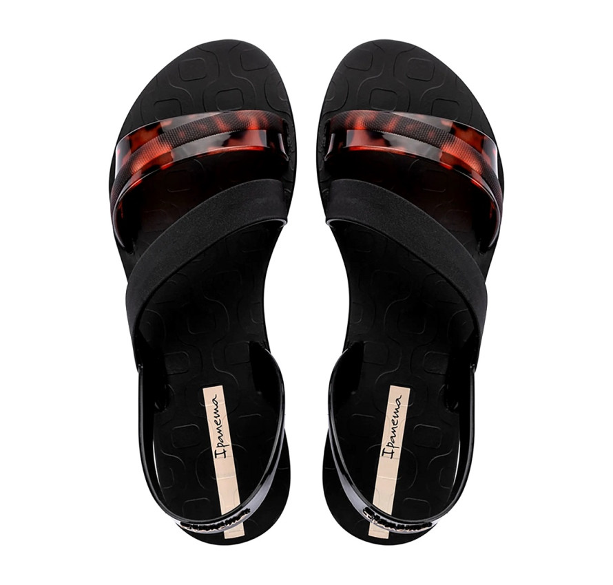 Жіночі чорні сандалі Ipanema Vibrant Sandal Fem з ремінцем з черепаховим принтом вид зверху