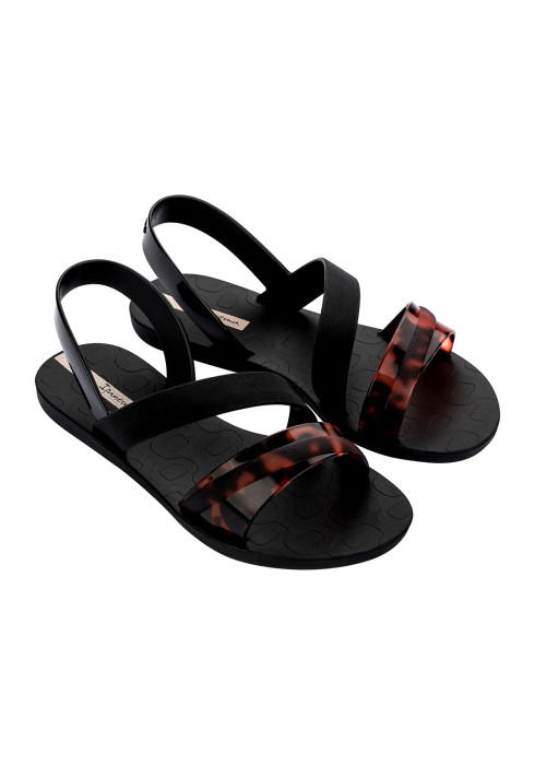 Пара жіночих чорних сандалів Ipanema Vibrant Sandal Fem з переднім ремінцем з черепаховим принтом