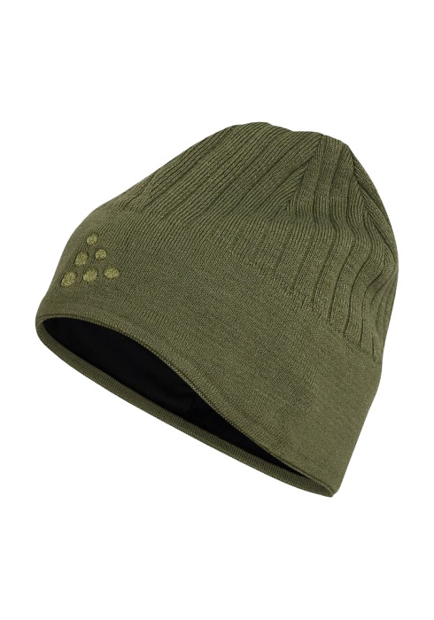 Шапка CRAFT ADV Windblock Knit Hat оливкового, чорного, білого та темно-синього кольору з вітростійкою вставкою спереду