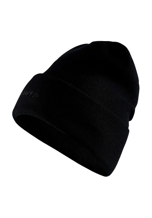 Шапка CRAFT CORE Essence Beanie чорного кольору з вишитим логотипом на манжеті