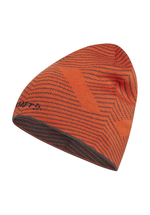Шапка CRAFT Core Race Knit Hat чорного, помаранчевого та рожевого кольору з жакардовим візерунком для лижного спорту