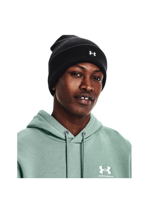 Шапка унісекс UA Halftime Cuff Beanie темно-сірого кольору з чорним рельєфним логотипом - фото 2
