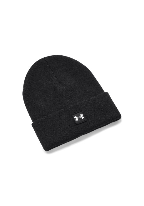 Шапка унісекс UA Halftime Cuff Beanie темно-сірого кольору з чорним рельєфним логотипом