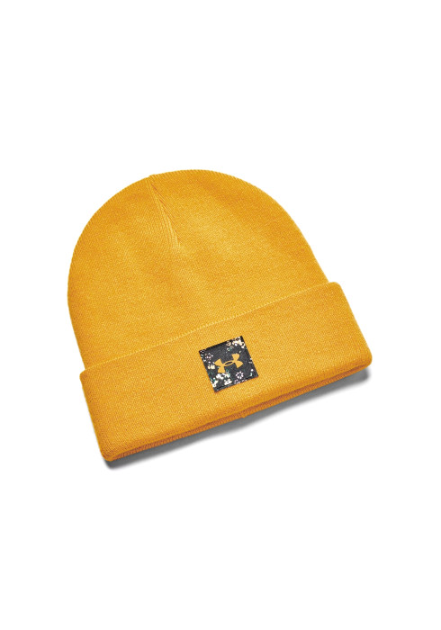 Жіноча шапка Under Armour Halftime Cuff Beanie жовтого кольору з квітковим патчем та чорного кольору