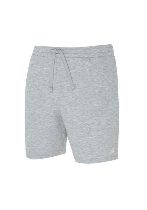 Сірі меланжеві чоловічі шорти New Balance Small Logo з еластичним поясом на шнурівці студійний вигляд спереду на білому тлі