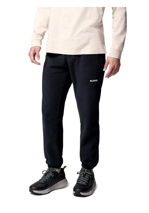 Чоловік у світлому лонгсліві та чорних флісових штанах Columbia Sequoia Grove Pant студійний вигляд спереду