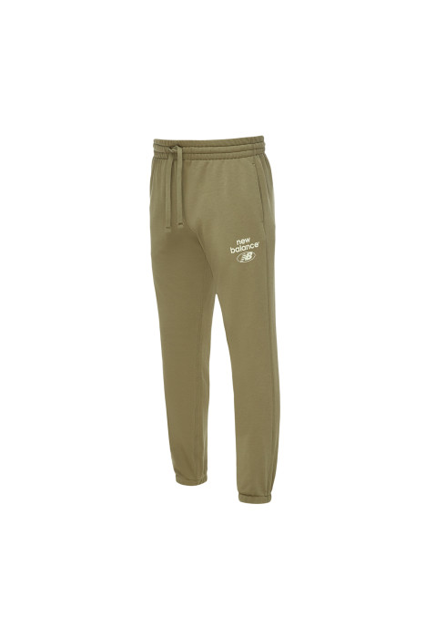 Оливкові чоловічі спортивні штани New Balance Essentials Reimagined студійний вигляд спереду в три чверті на білому тлі
