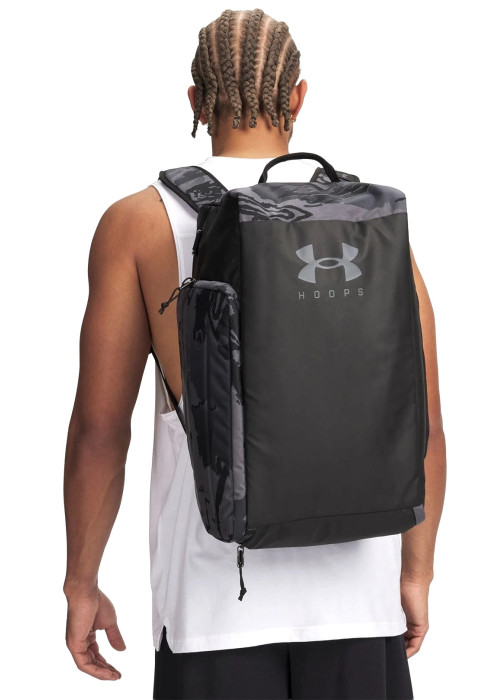 Чорна сумка-рюкзак-трансформер Under Armour Duo Small Duffle з золотим логотипом, водонепроникна, з відділенням для взуття та ноутбука - фото 2