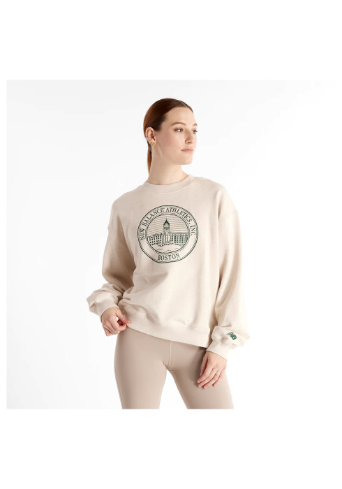 Жіночий світшот New Balance Athletics French Terry Crest Crew WT43553, з французької махри, висока горловина, графічний принт.