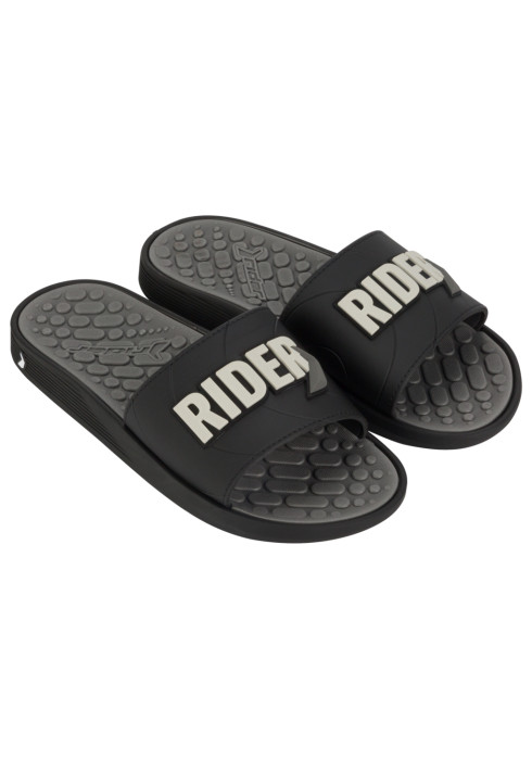 Пара чоловічих чорних сланців Rider Pump Slide AD із сірою масажною устілкою та білим написиом RIDER