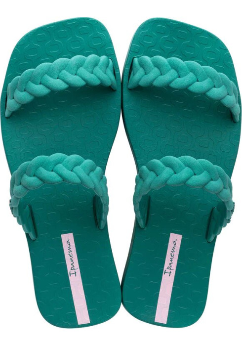 Жіночі зелені шльопанці Ipanema Fever Slide Fem з подвійними ремінцями-кісками вид зверху