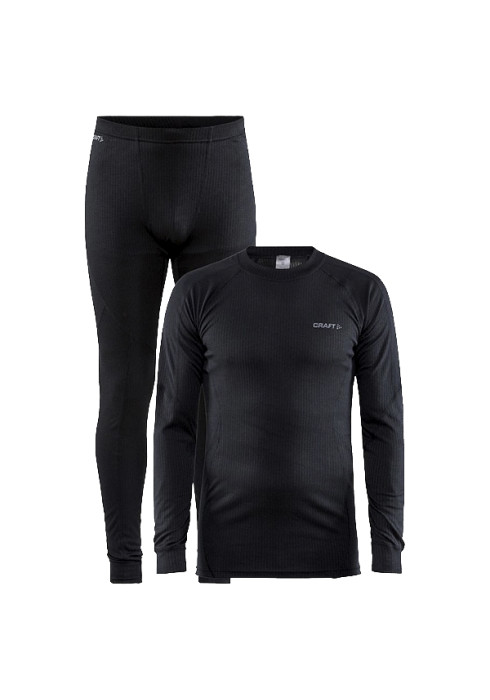 Чоловічий чорний термокомплект Craft Core Dry Baselayer Set з термокофти та штанів на білому тлі