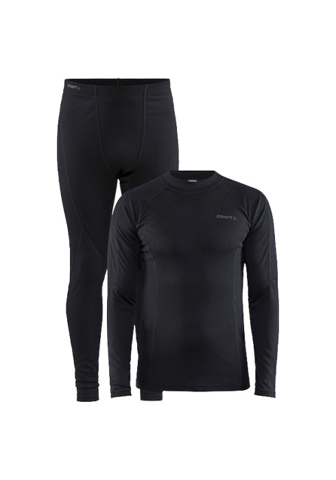 Чоловічий чорний термокомплект Craft Core Warm Baselayer Set з кофти та кальсонів на білому тлі