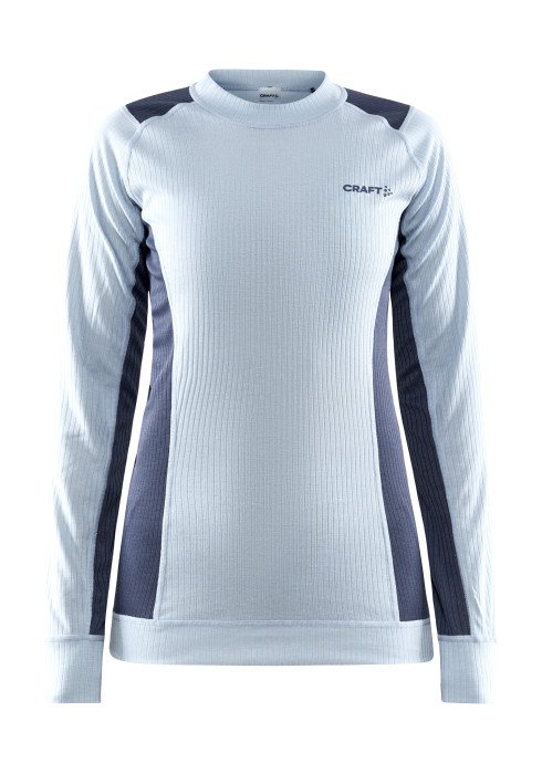 Жіночий світло-блакитний термолонгсліф Craft Core Dry Baselayer з темно-синіми боковими вставками на білому тлі