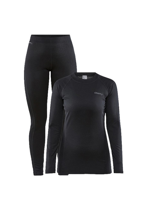 Жіночий комплект теплої термобілизни Craft Core Warm Baselayer Set арт. 1909708-999000 чорного кольору на білому тлі