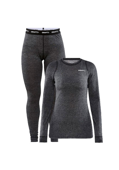 Жіночий комплект термобілизни Craft Core Wool Merino Set арт. 1909710-998000 темно-сірого кольору на білому тлі