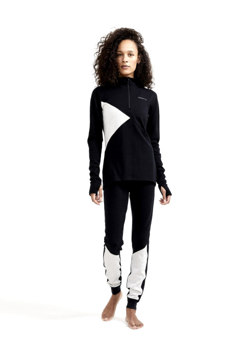 Жіноча чорна термокофта Craft ADV Nordic Wool Half Zip у комплекті з термоштанами на моделі у повний зріст