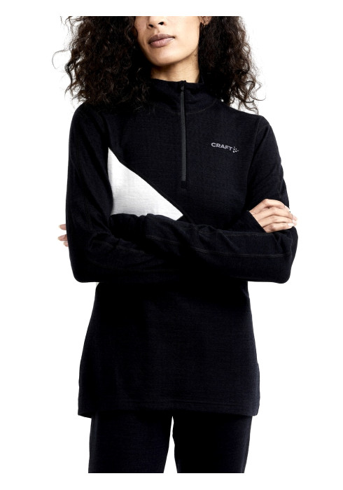 Термокофта жіноча CRAFT ADV Nordic Wool Half Zip W арт. 1911149-999914 чорного кольору з білою вставкою на моделі спереду