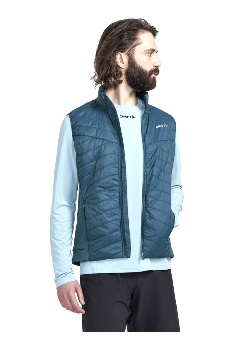 Чоловічий синьо-зелений утеплений жилет Craft ADV Essence Warm Vest з коміром-стійкою та блискавкою