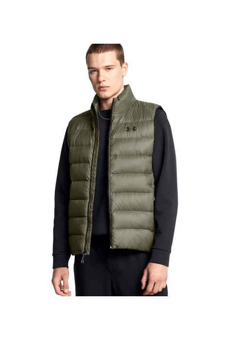 Чоловічий оливковий пуховий жилет Under Armour UA Legend Down Vest з логотипом UA на грудях