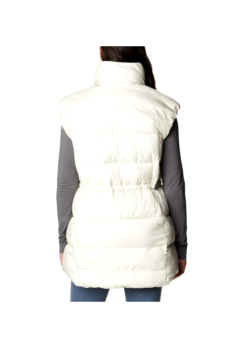 Вигляд ззаду на жіночий подовжений утеплений жилет Columbia Puffect Mid Vest білого кольору